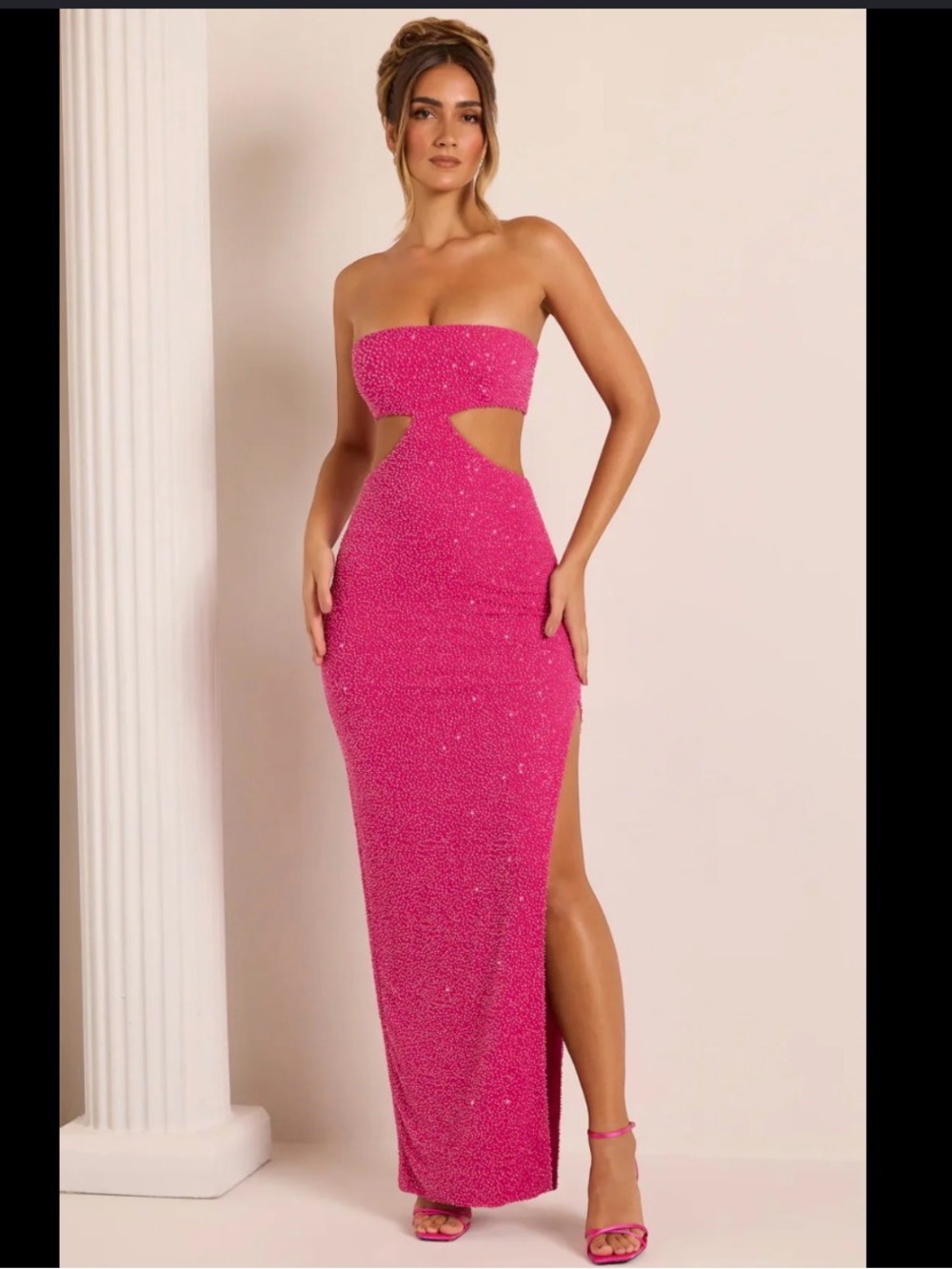 Oh Polly Strapless Cutout Pink Sequin Maxi Dress